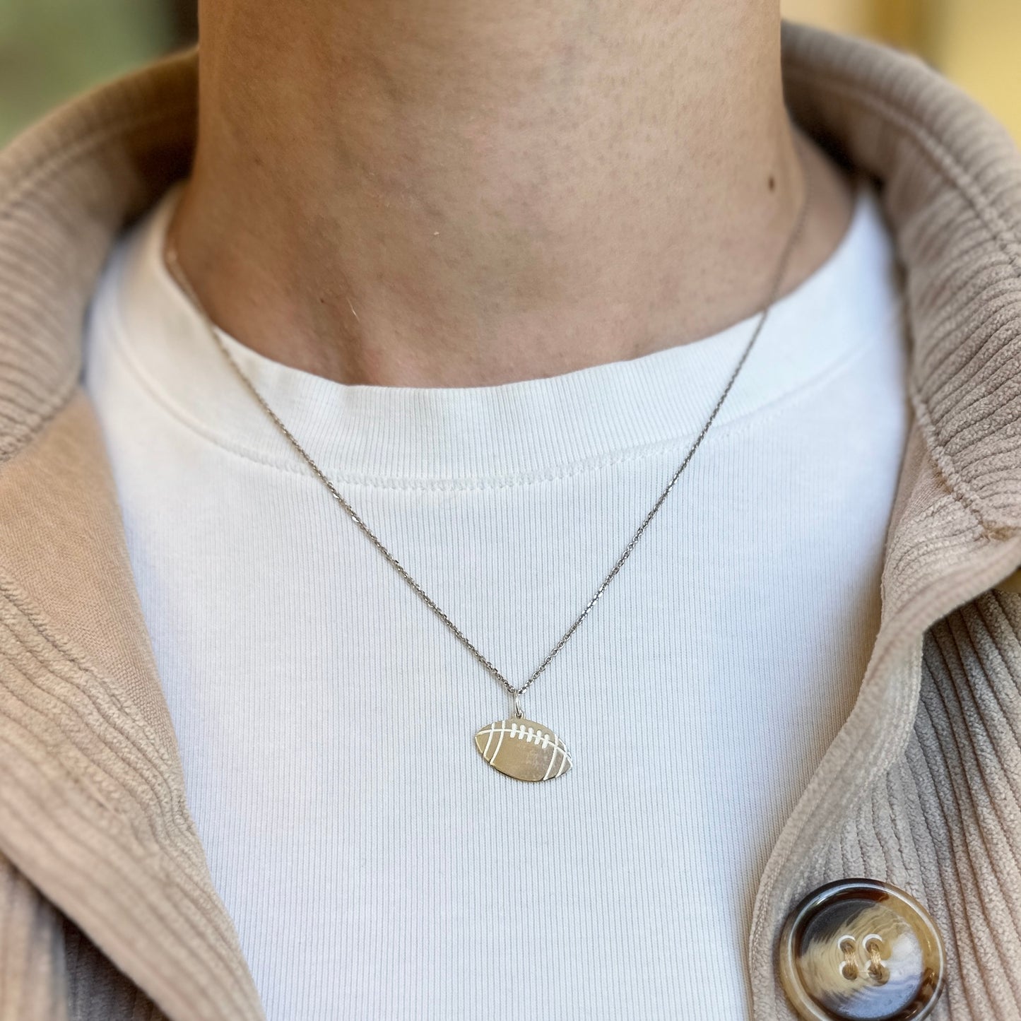 Sterling Silver Engravable Flat Football Medal Pendant Charm