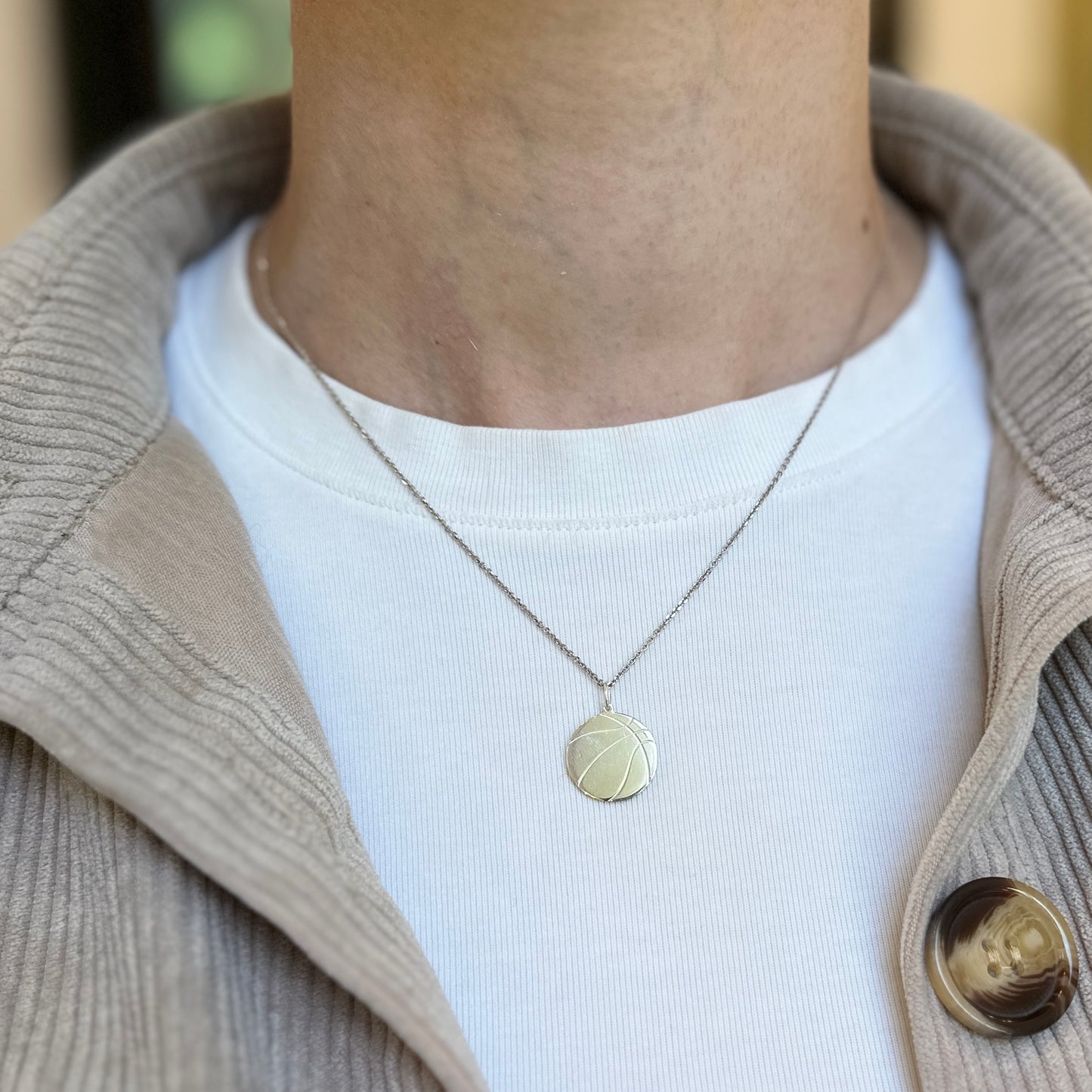 Sterling Silver Engravable Flat Basketball Pendant Charm