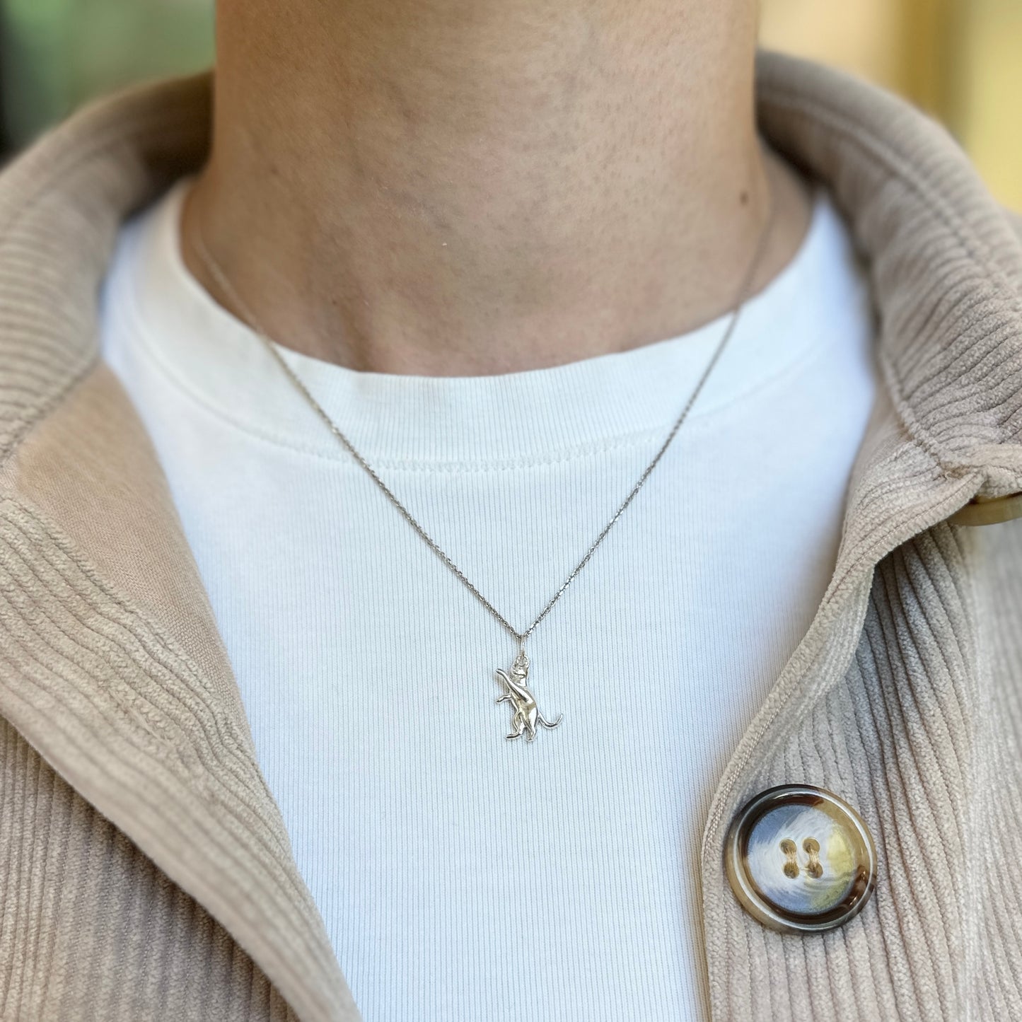 Sterling Silver Standing Cat Pendant Charm 3D