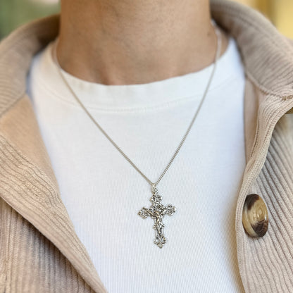 Sterling Silver Shiny Detailed Crucifix Cross Pendant Charm