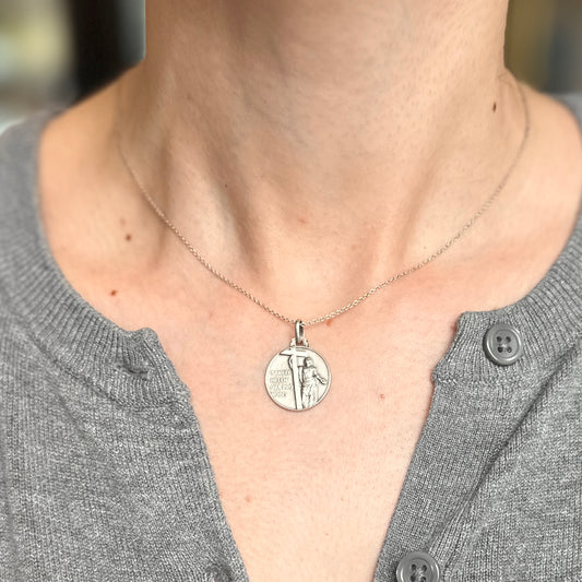 Sterling Silver Antiqued St Helena Round Medal Pendant 18mm