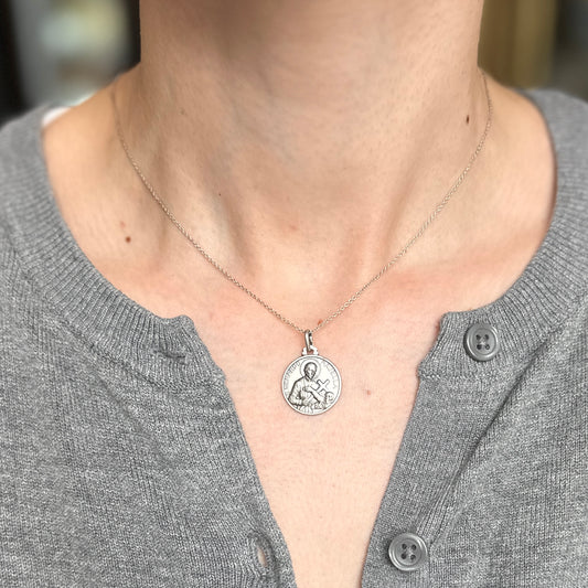 Sterling Silver Antiqued St Gerardo Maiella Round Medal Pendant 18mm