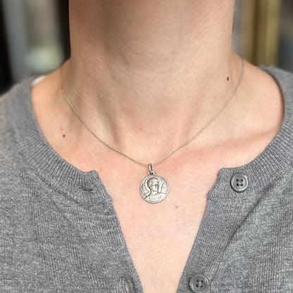 Sterling Silver Antiqued St Genesius of Rome Round Medal Pendant 18mm - LSJ