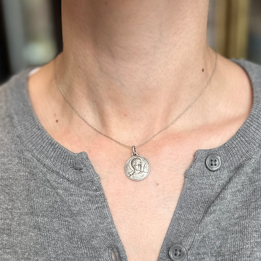 Sterling Silver Antiqued St Genesius of Rome Round Medal Pendant 18mm