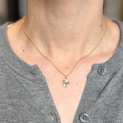 14KT Yellow Gold Diamond Chinese Zodiac Horse Disc Pendant Charm