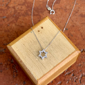 14KT White Gold Small Pave Diamond Star of David Necklace