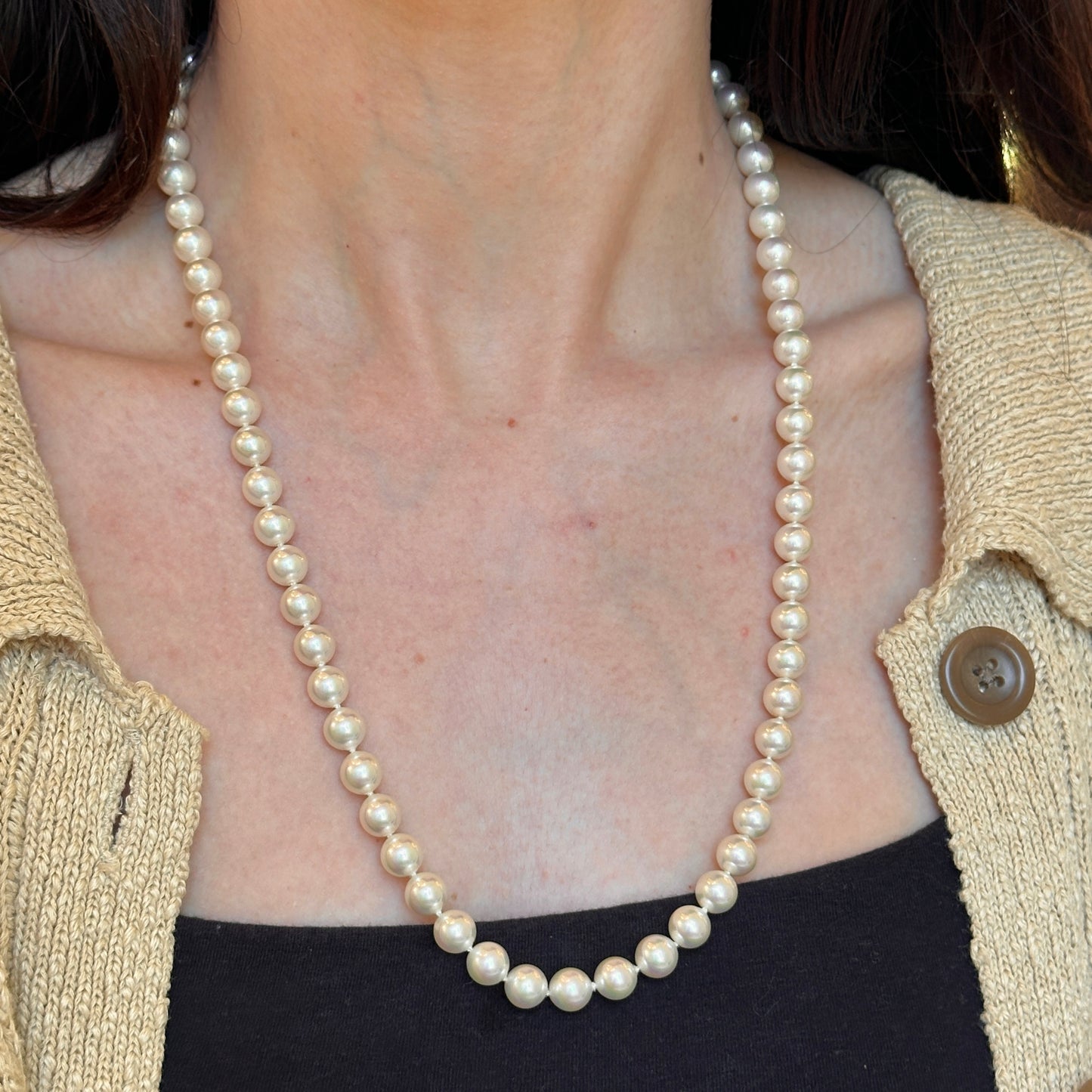 Estate Gold-Plated Sterling Silver Faux Pearl Strand Necklace 24"