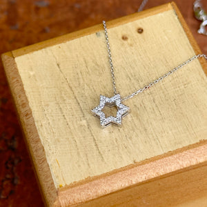 14KT White Gold Small Pave Diamond Star of David Necklace