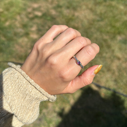 Estate David Yurman Sterling Silver + 18KT Yellow Gold Amethyst Ring