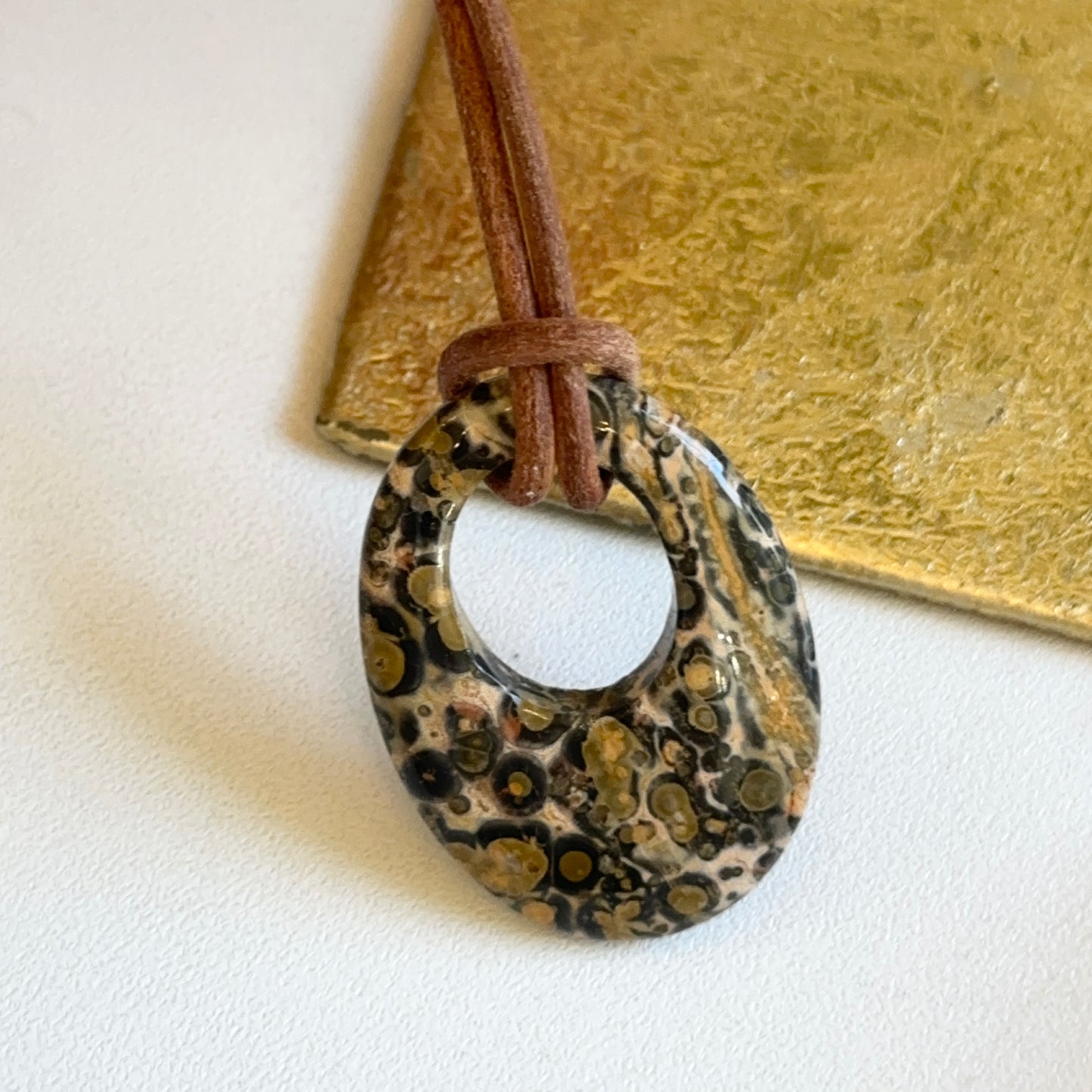 Estate Leopard Agate Oval Disc Pendant