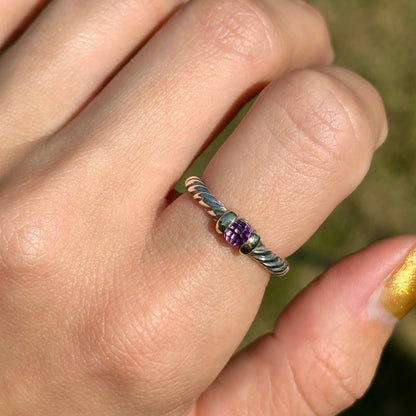 Estate David Yurman Sterling Silver + 18KT Yellow Gold Amethyst Ring