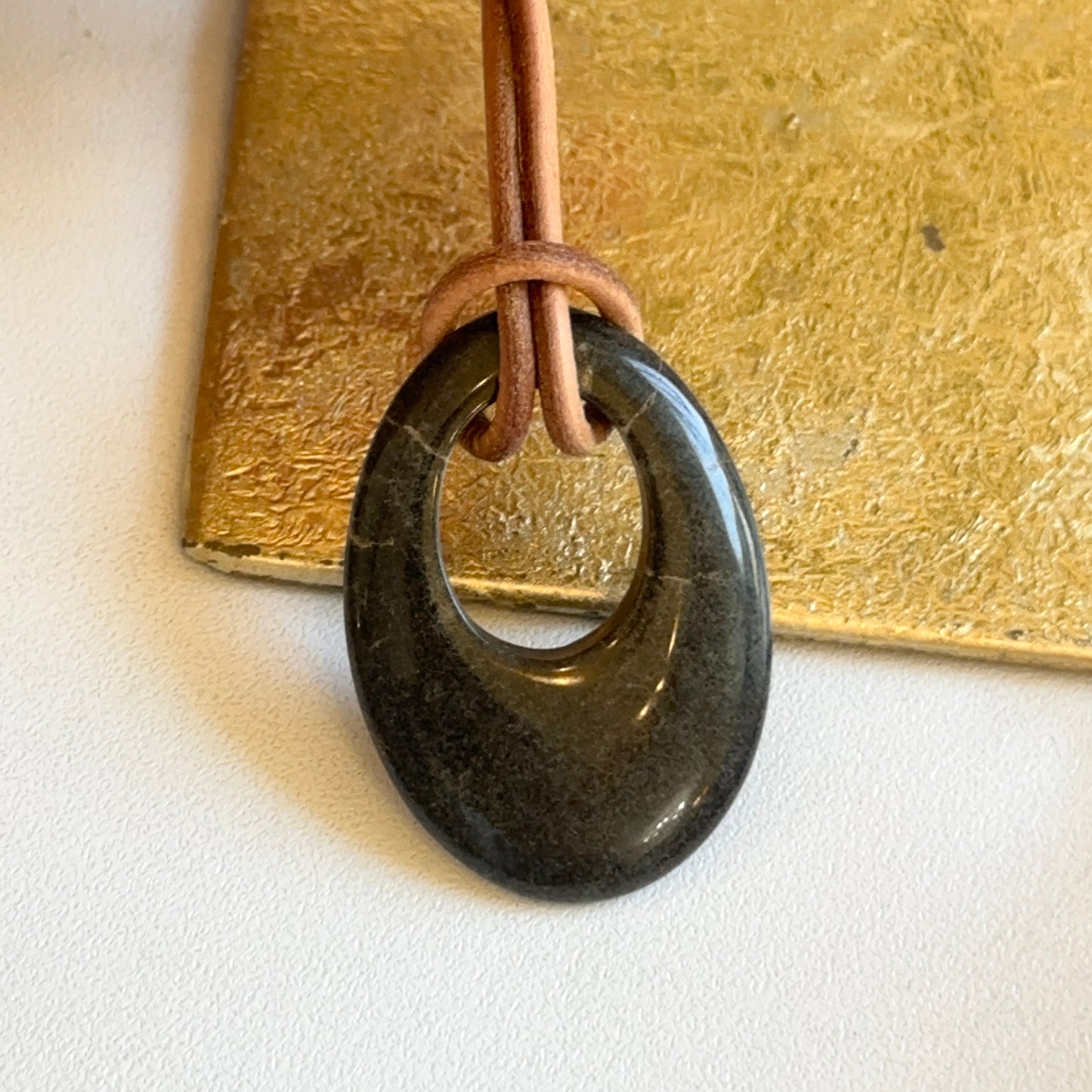 Estate Marbled Dark Gray Gemstone Oval Pendant