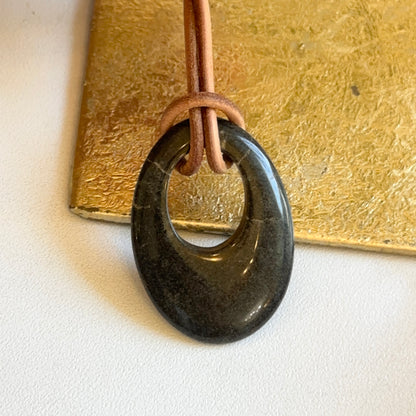 Estate Marbled Dark Gray Gemstone Oval Pendant
