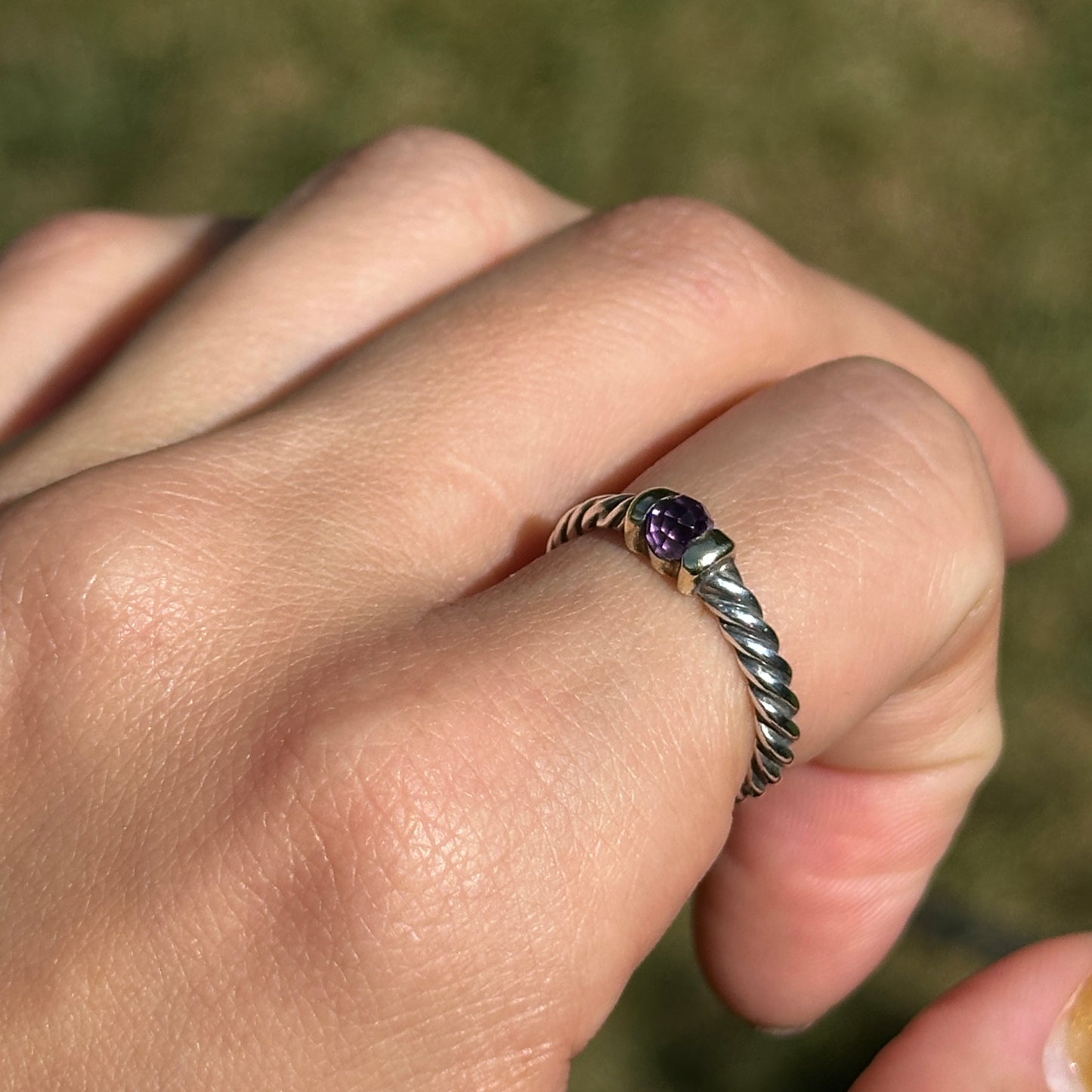 Estate David Yurman Sterling Silver + 18KT Yellow Gold Amethyst Ring