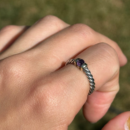 Estate David Yurman Sterling Silver + 18KT Yellow Gold Amethyst Ring