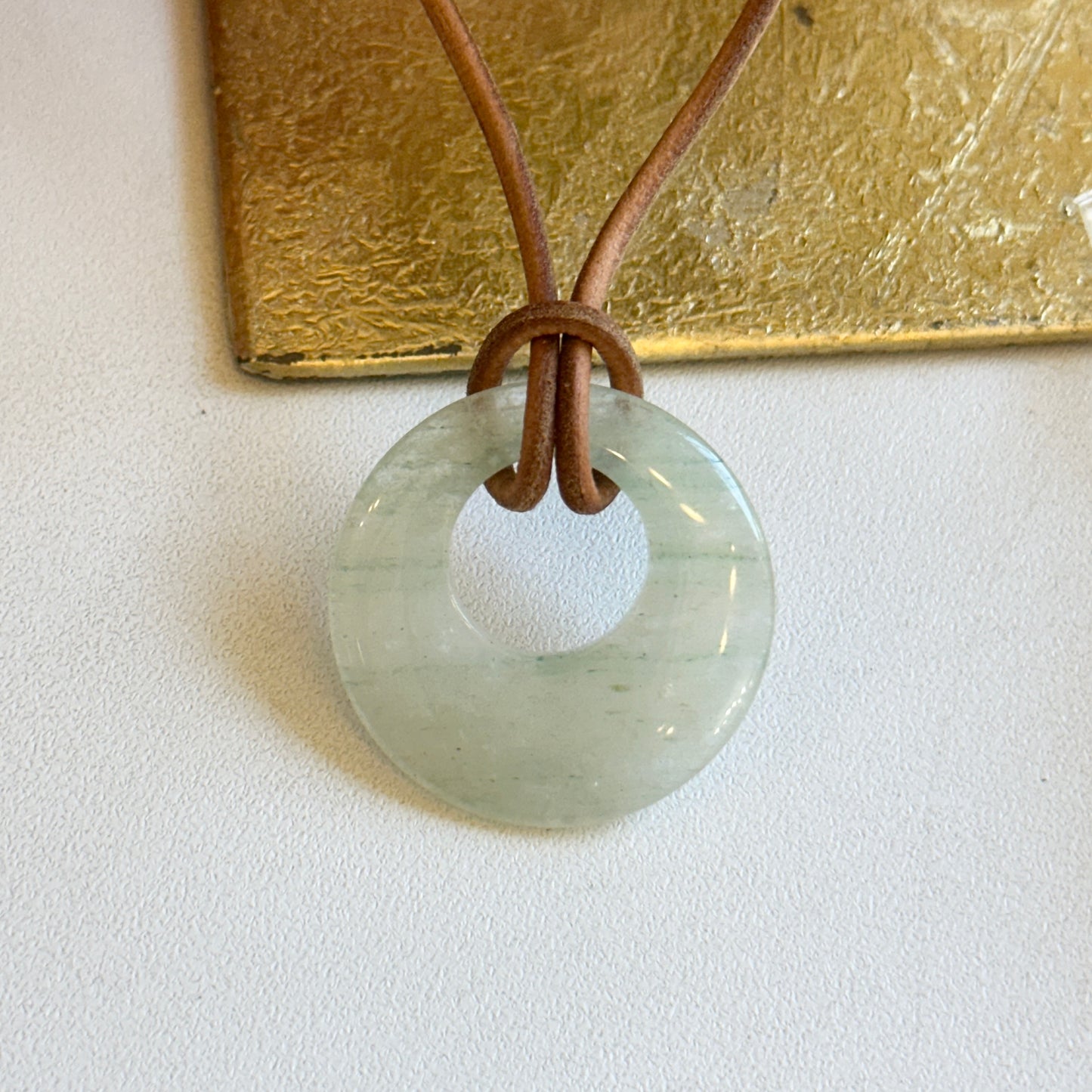 Estate Pale Green Jade Donut Pendant 30mm