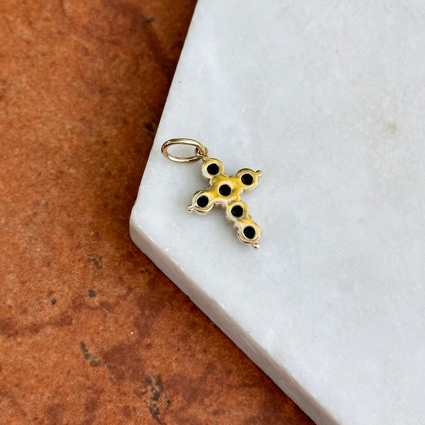 14KT Yellow Gold Black Onyx Cabochon Cross Pendant Charm 26mm