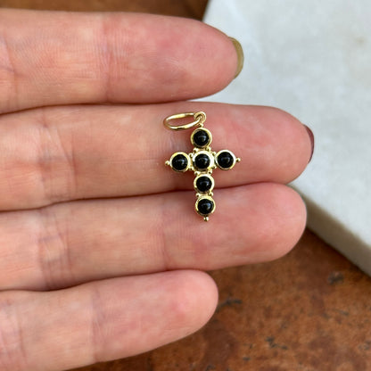 14KT Yellow Gold Black Onyx Cabochon Cross Pendant Charm 26mm