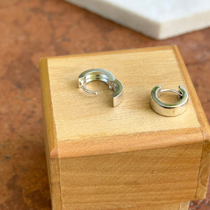 Sterling Silver High Polished Hinged Huggie Hoop Earrings 11.5mm