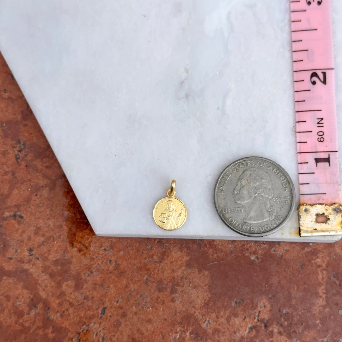 14KT Yellow Gold St Jude Thaddeus the Apostle Matte Medal Pendant Charm 10mm