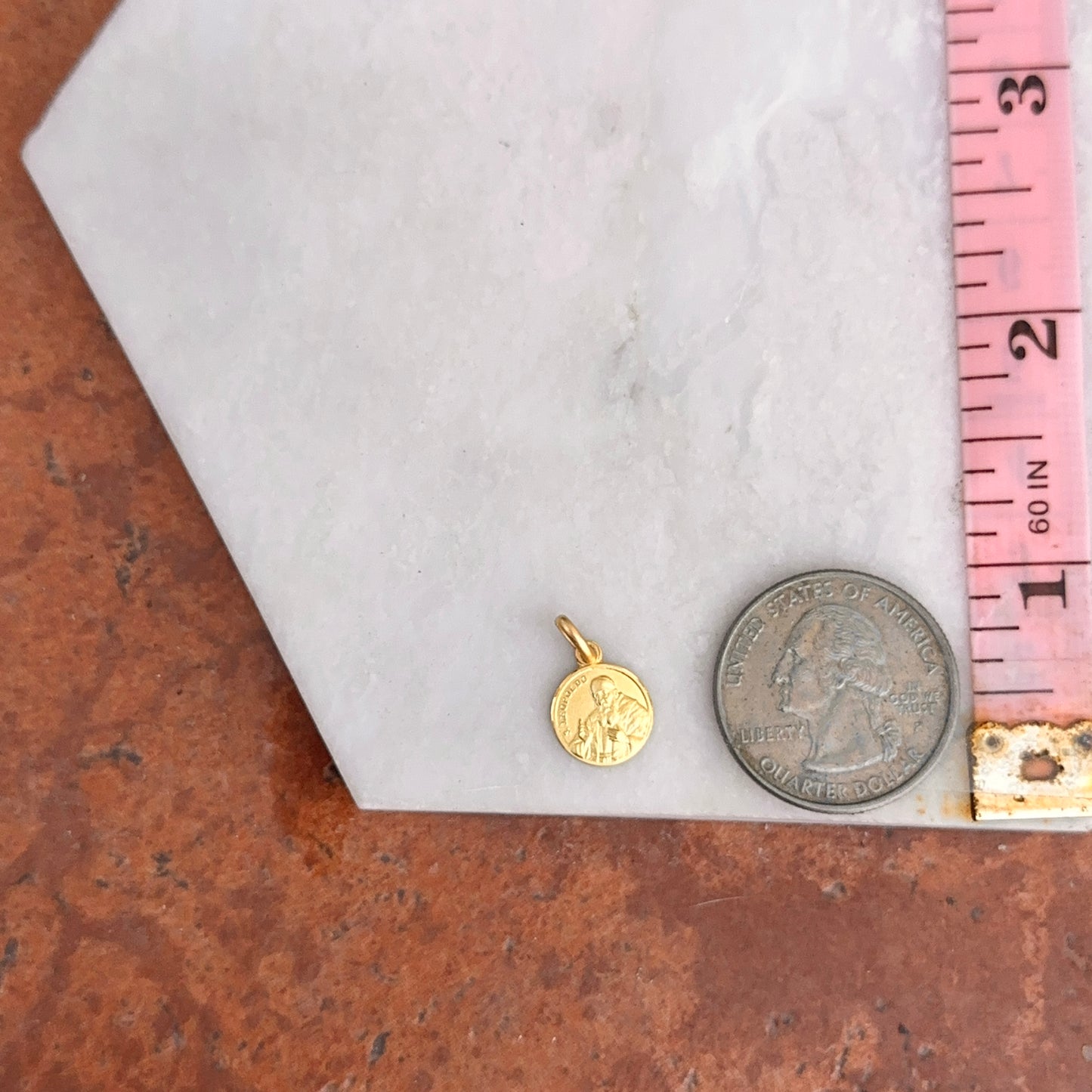 14KT Yellow Gold St. Leopold Matte Medal Pendant Charm 10mm