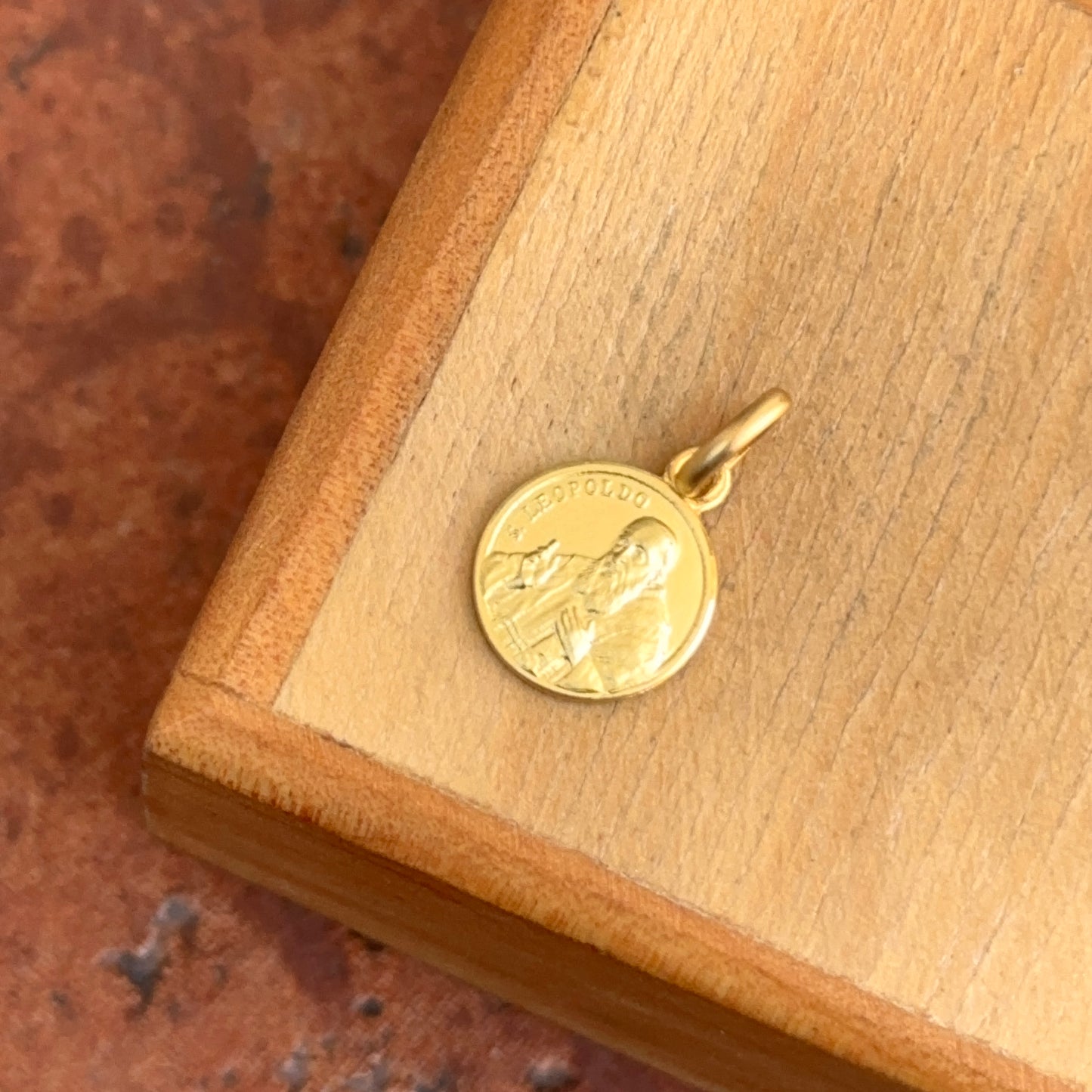 14KT Yellow Gold St. Leopold Matte Medal Pendant Charm 10mm