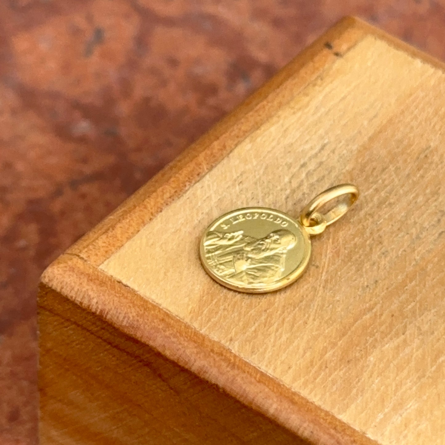 14KT Yellow Gold St. Leopold Matte Medal Pendant Charm 10mm