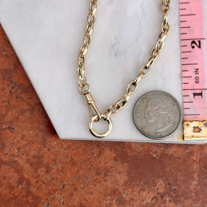 14KT Yellow Gold Oval Chain Swivel Hinged Clasp Charm Hanger Necklace 18"