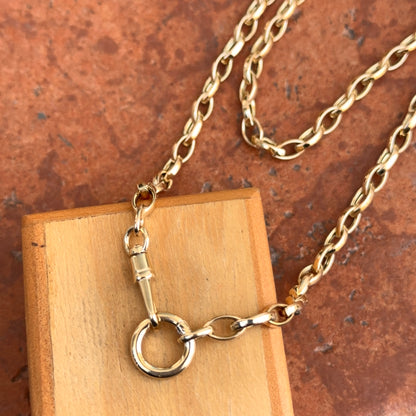 14KT Yellow Gold Oval Chain Swivel Hinged Clasp Charm Hanger Necklace 18"