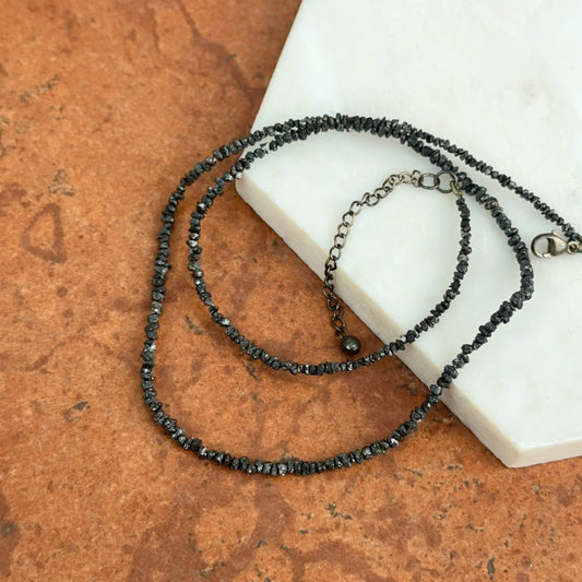 Estate Sterling Silver Rough Cut Black Diamond Beaded Necklace