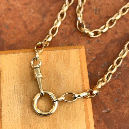 14KT Yellow Gold Oval Chain Swivel Hinged Clasp Charm Hanger Necklace 18"