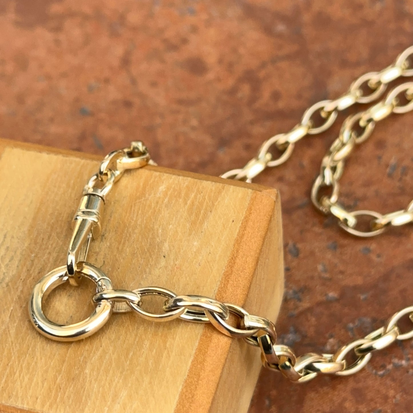 14KT Yellow Gold Oval Chain Swivel Hinged Clasp Charm Hanger Necklace 18"