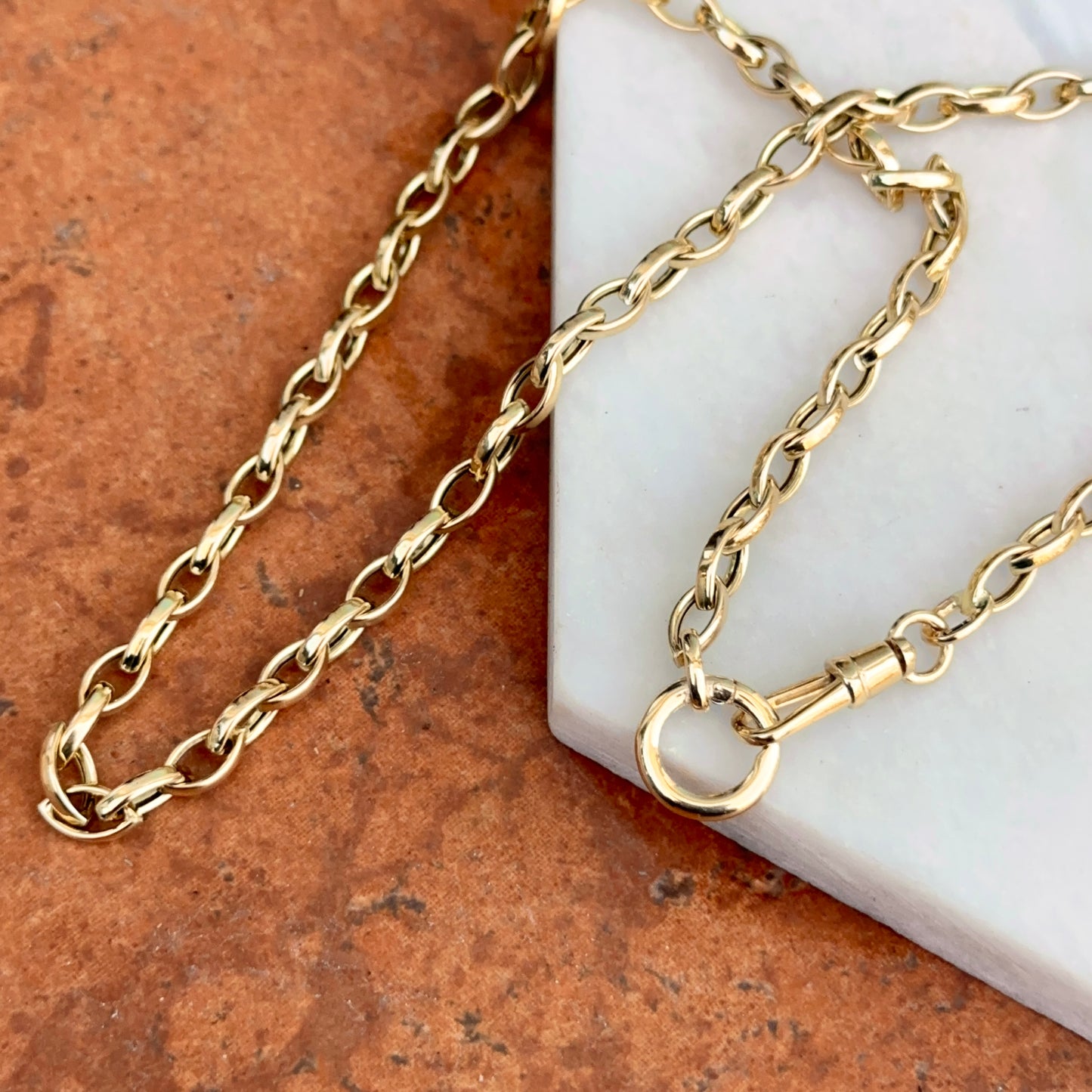 14KT Yellow Gold Oval Chain Swivel Hinged Clasp Charm Hanger Necklace 18"