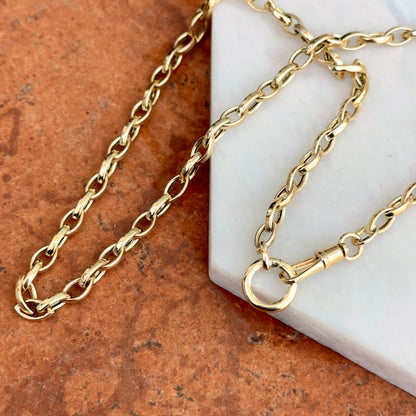 14KT Yellow Gold Oval Chain Swivel Hinged Clasp Charm Hanger Necklace 18"