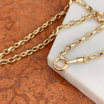 14KT Yellow Gold Oval Chain Swivel Hinged Clasp Charm Hanger Necklace 18"