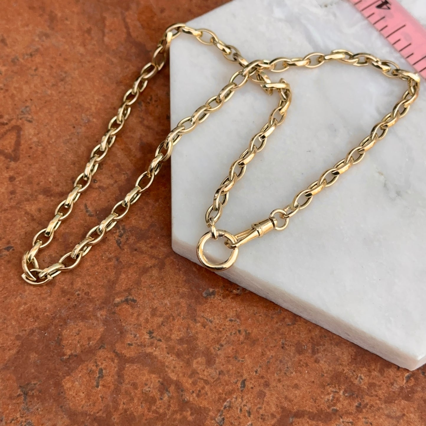 14KT Yellow Gold Oval Chain Swivel Hinged Clasp Charm Hanger Necklace 18"