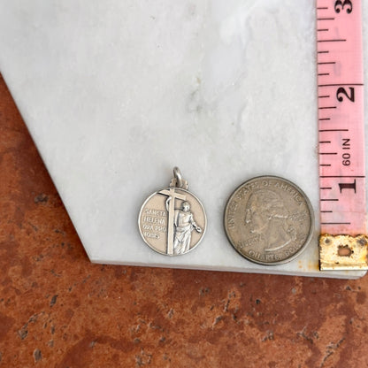Sterling Silver Antiqued St Helena Round Medal Pendant 18mm