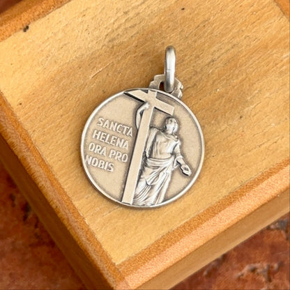 Sterling Silver Antiqued St Helena Round Medal Pendant 18mm