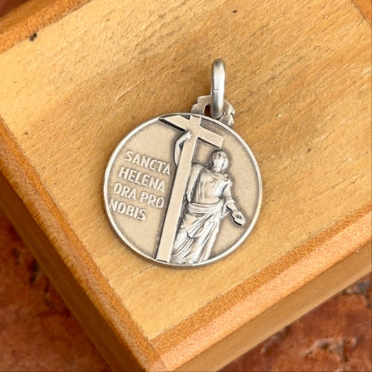 Sterling Silver Antiqued St Helena Round Medal Pendant 18mm