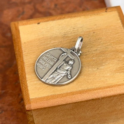 Sterling Silver Antiqued St Helena Round Medal Pendant 18mm