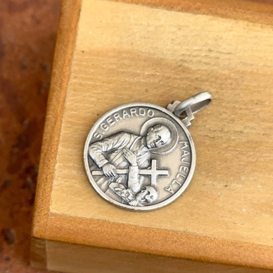 Sterling Silver Antiqued St Gerardo Maiella Round Medal Pendant 18mm