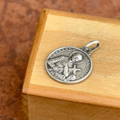 Sterling Silver Antiqued St Gerardo Maiella Round Medal Pendant 18mm