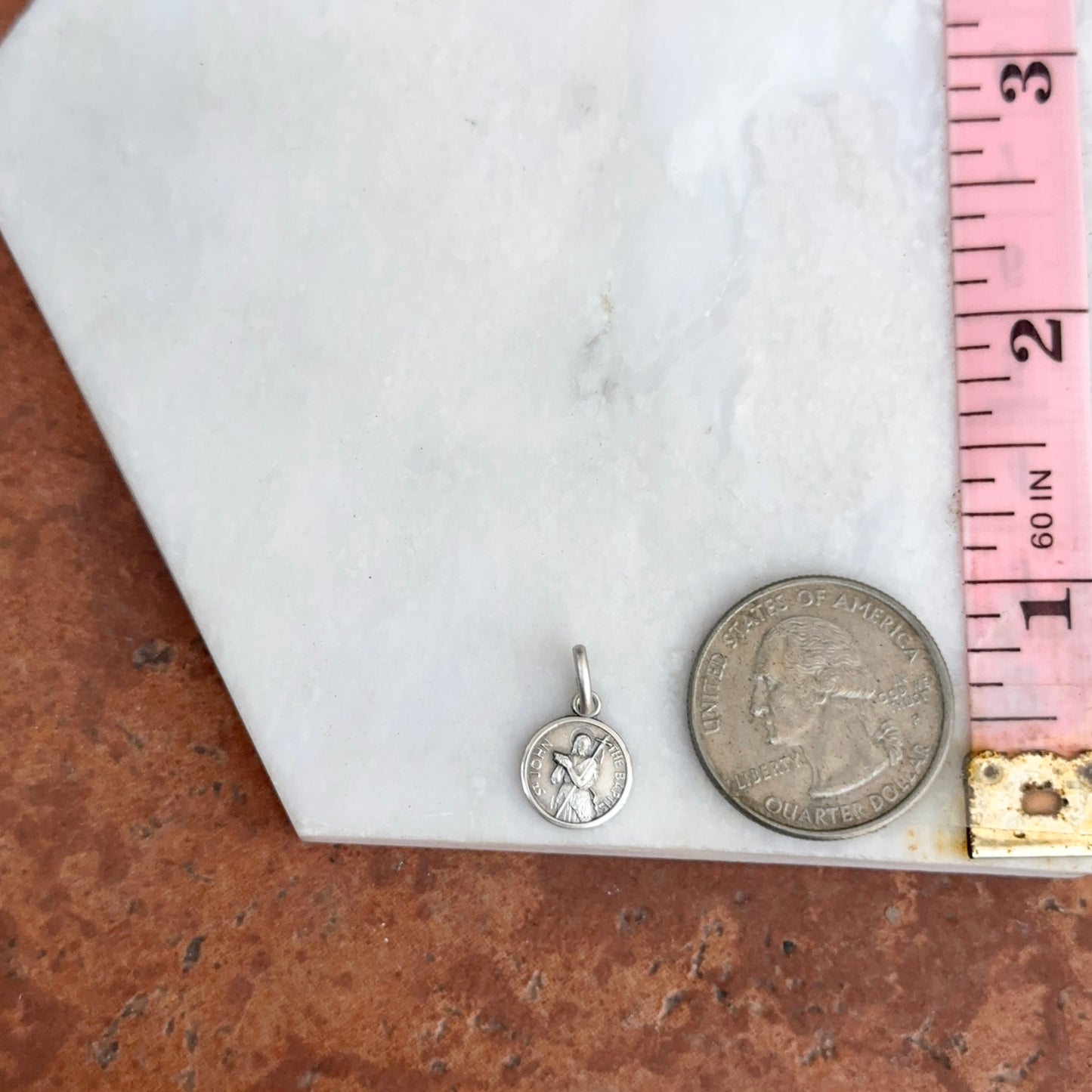 Sterling Silver St John the Baptist Antiqued Medal Pendant Charm 10mm