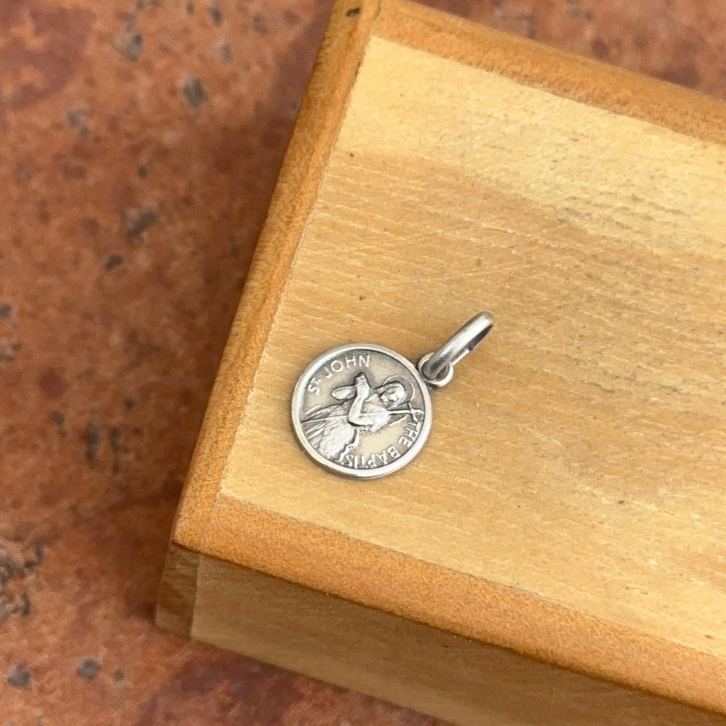 Sterling Silver St John the Baptist Antiqued Medal Pendant Charm 10mm