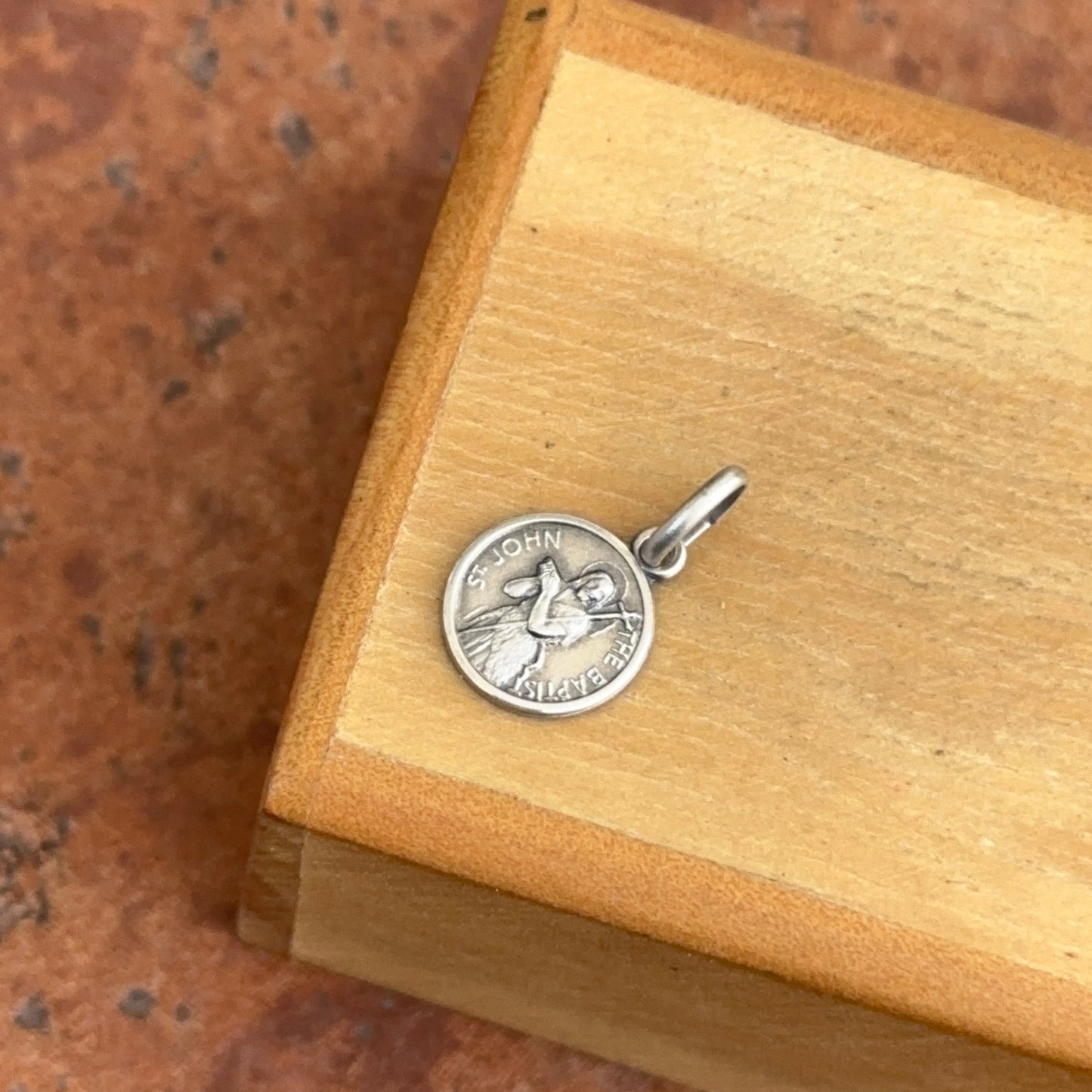 Sterling Silver St John the Baptist Antiqued Medal Pendant Charm 10mm