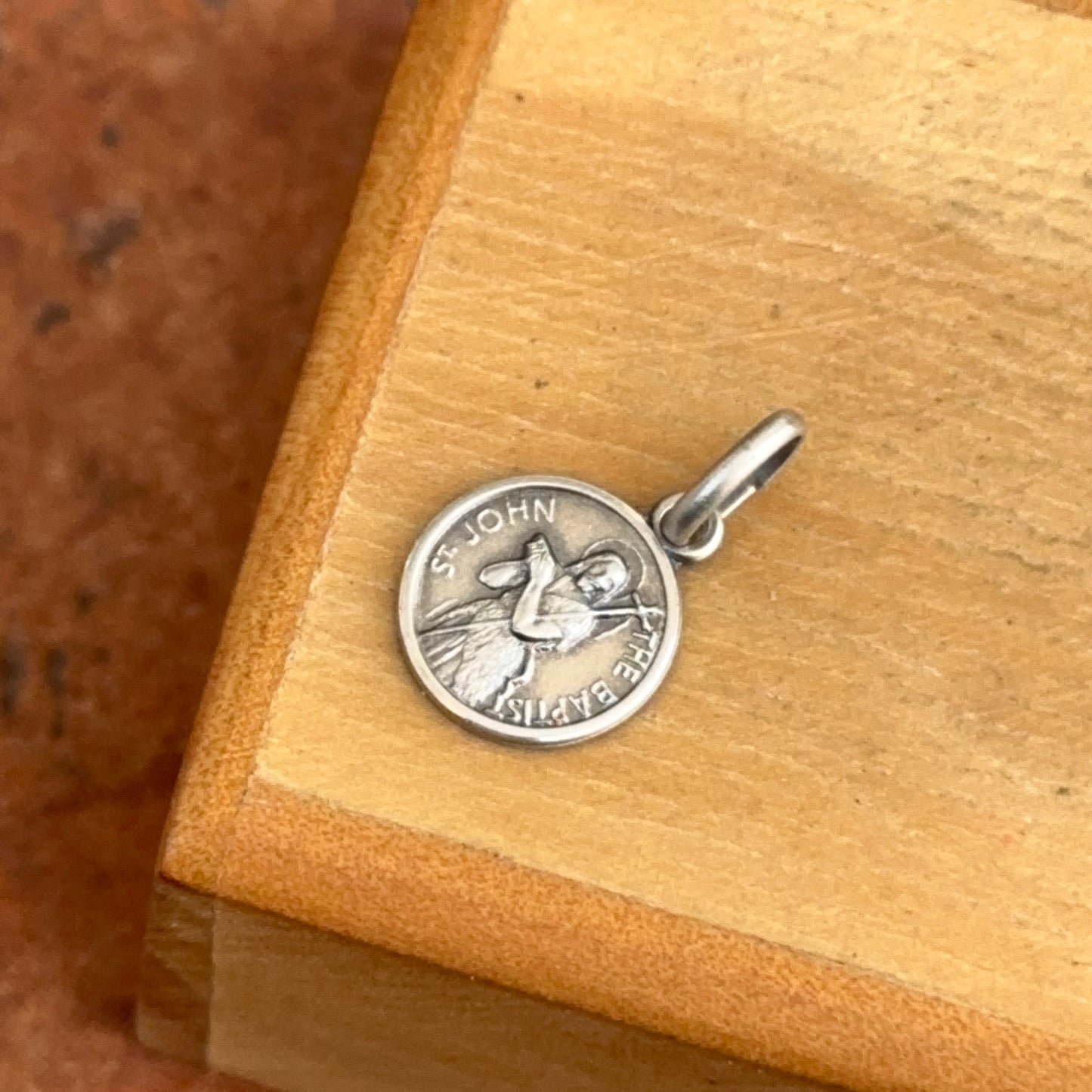 Sterling Silver St John the Baptist Antiqued Medal Pendant Charm 10mm
