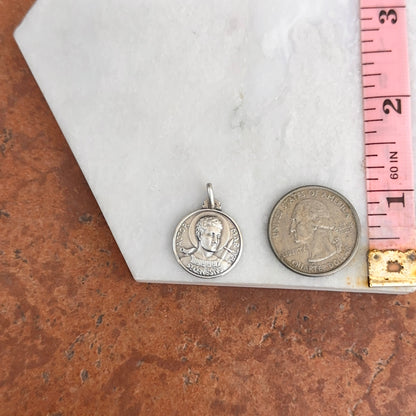 Sterling Silver Antiqued St Genesius of Rome Round Medal Pendant 18mm - LSJ