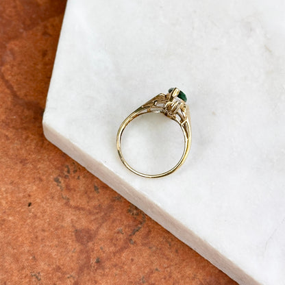 Estate 10KT Yellow Gold Lab Marquise Emerald + Diamond Ring