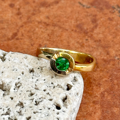 Estate 18KT Yellow Gold Bezel Round Emerald Ring
