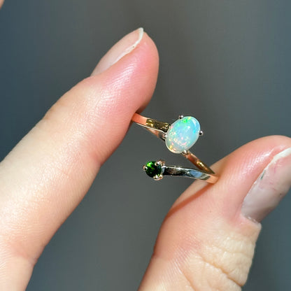 Estate 14KT Yellow Gold Opal + Green Chrome Diopside Ring